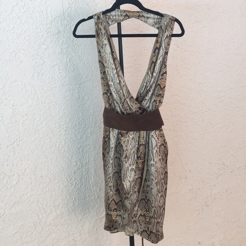 Mango python print plunge dress size 6 NWT